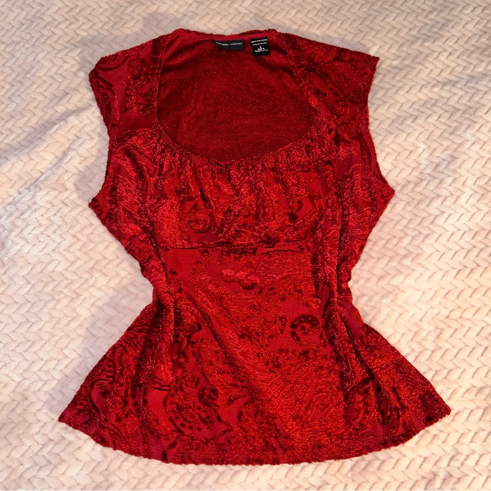 New York & Company Red Velvet Paisley Top